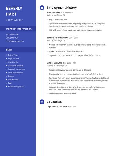 Room Worker Resume