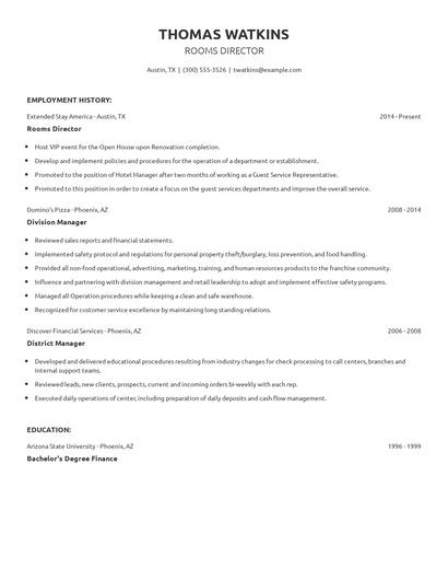Rooms Director Resume