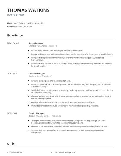 Rooms Director Resume