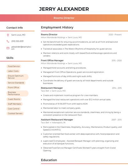 Rooms Director Resume