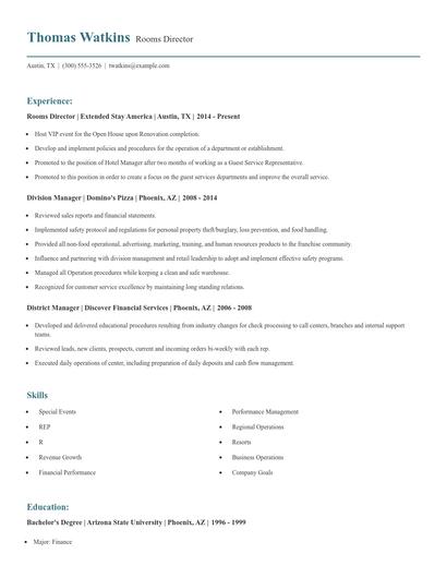 Rooms Director Resume