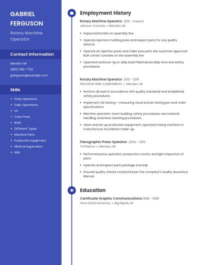 Rotary Machine Operator Resume