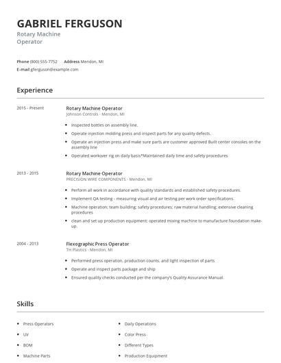 Rotary Machine Operator Resume