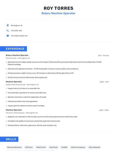 Rotary Machine Operator Resume