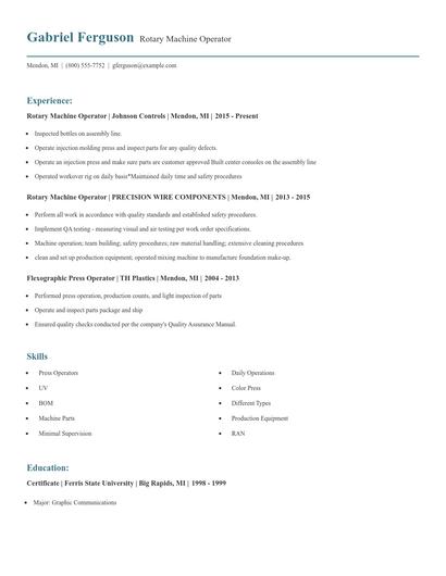 Rotary Machine Operator Resume