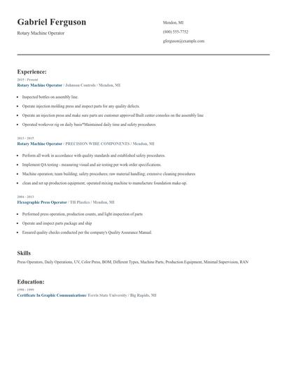 Rotary Machine Operator Resume