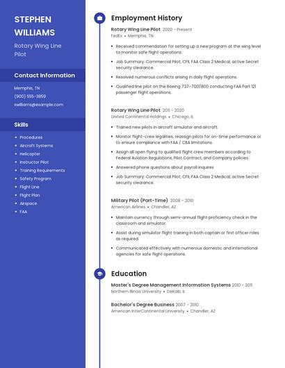 Rotary Wing Line Pilot Resume