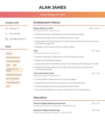 Rotary Wing Line Pilot Resume