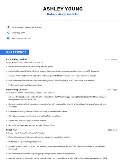 Rotary Wing Line Pilot Resume