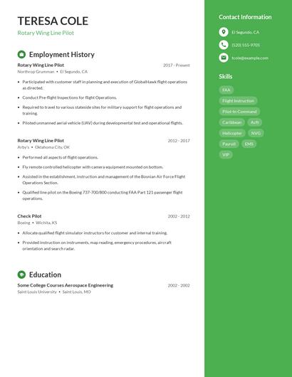 Rotary Wing Line Pilot Resume