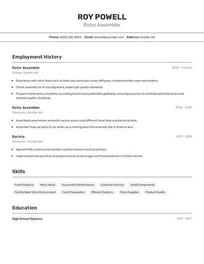 Rotor Assembler Resume