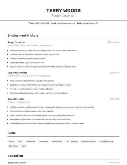 Rough Carpenter Resume