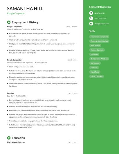Rough Carpenter Resume