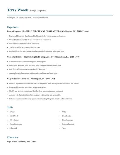 Rough Carpenter Resume