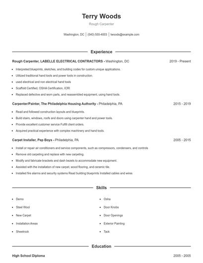 Rough Carpenter Resume