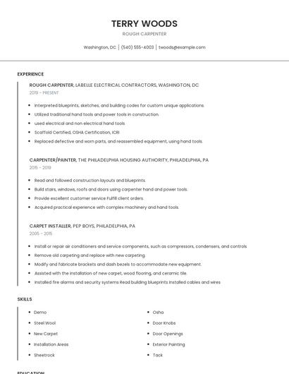 Rough Carpenter Resume