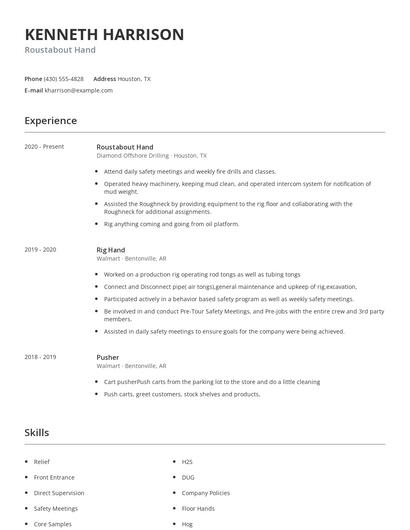 Roustabout Hand Resume