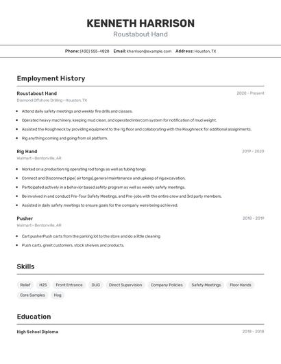 Roustabout Hand Resume