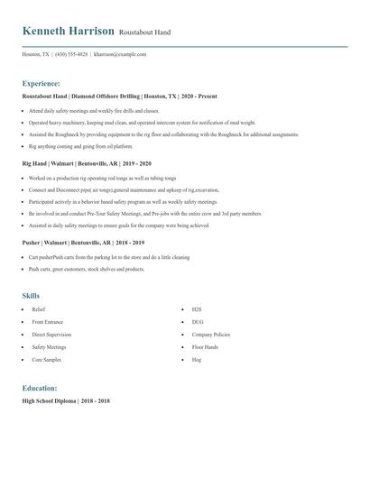 Roustabout Hand Resume