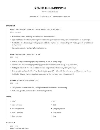 Roustabout Hand Resume