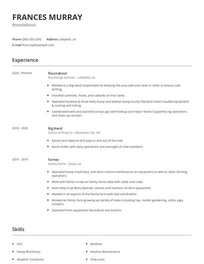 Roustabout Resume