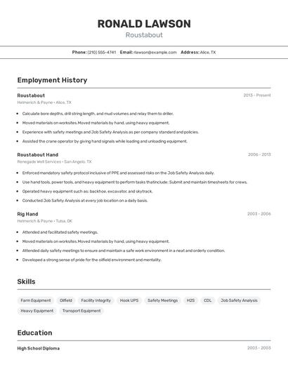 Roustabout Resume