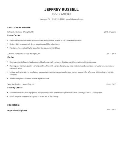 Route Carrier Resume
