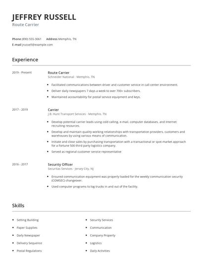 Route Carrier Resume