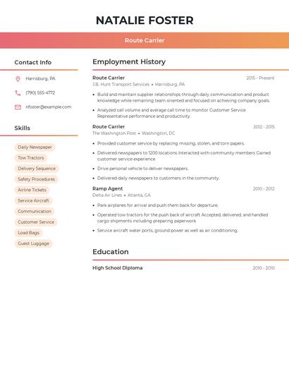 Route Carrier Resume