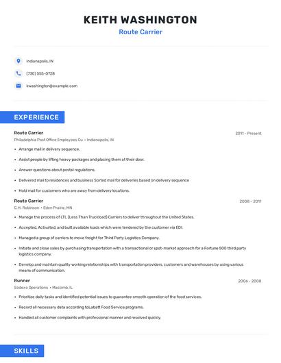 Route Carrier Resume