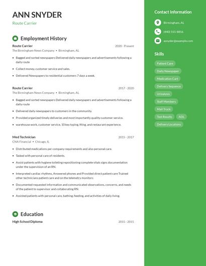 Route Carrier Resume