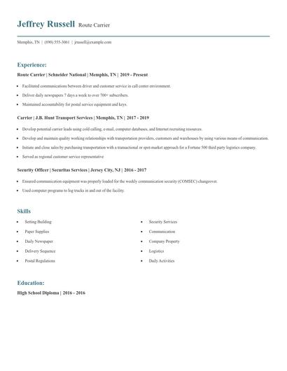 Route Carrier Resume