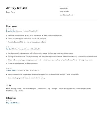 Route Carrier Resume