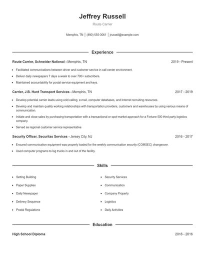 Route Carrier Resume