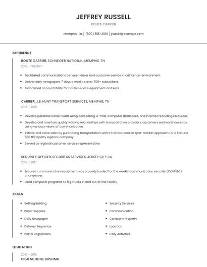 Route Carrier Resume