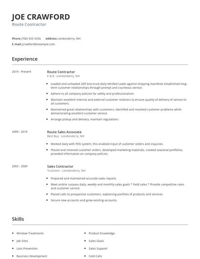 Route Contractor Resume