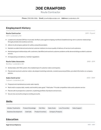 Route Contractor Resume