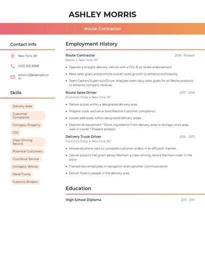 Route Contractor Resume