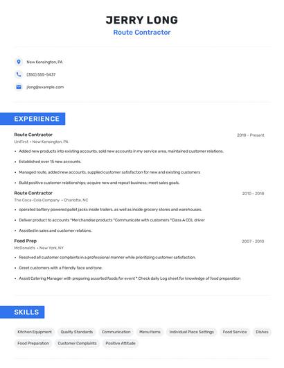 Route Contractor Resume