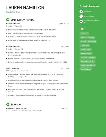 Route Contractor Resume