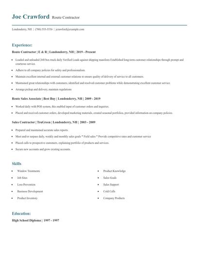 Route Contractor Resume