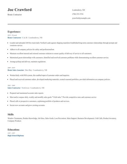 Route Contractor Resume