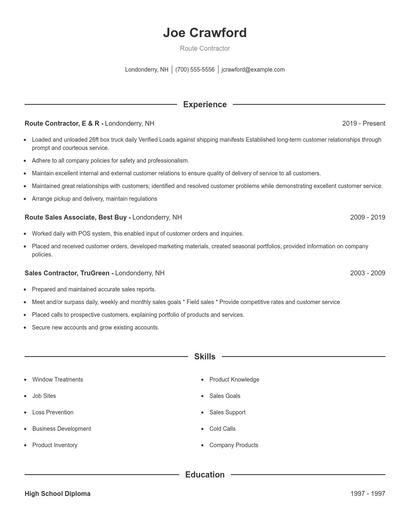 Route Contractor Resume