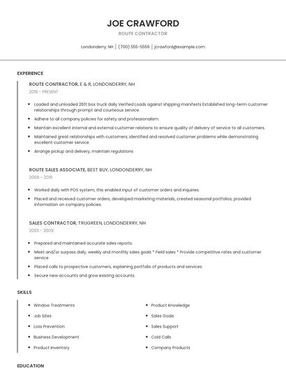 Route Contractor Resume