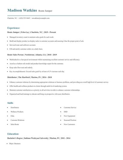 Route Jumper Resume