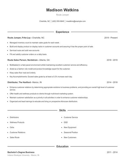 Route Jumper Resume