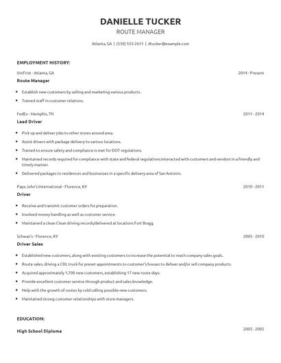 Route Manager Resume