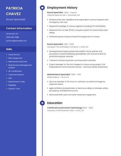 Route Specialist Resume