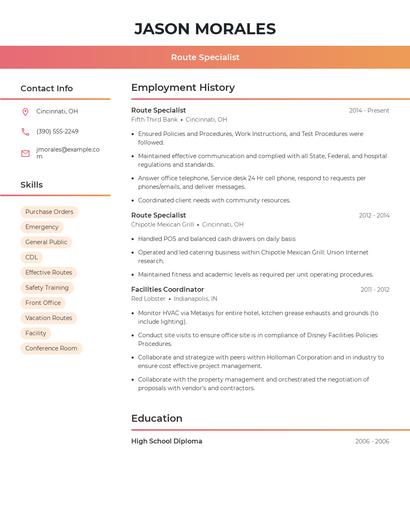 Route Specialist Resume
