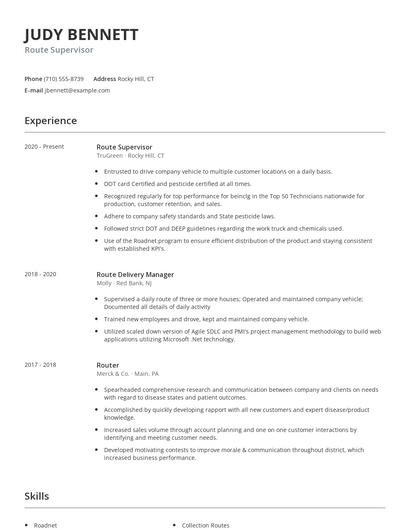 Route Supervisor Resume